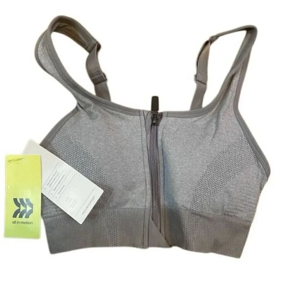 NWT All In Motion seamless front zip bra gray XS